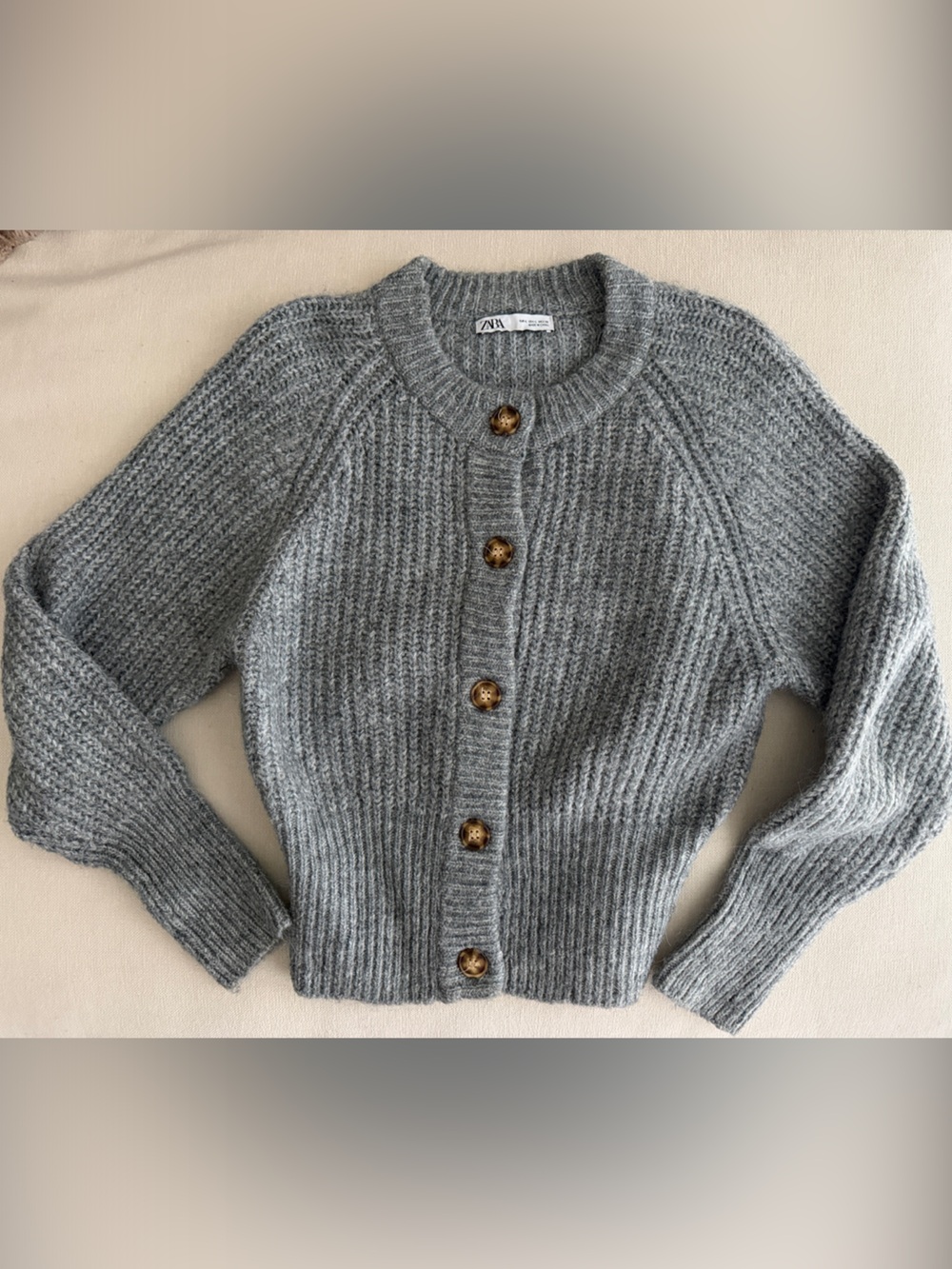 ZARA Grey Ribbed Button Cardigan size L